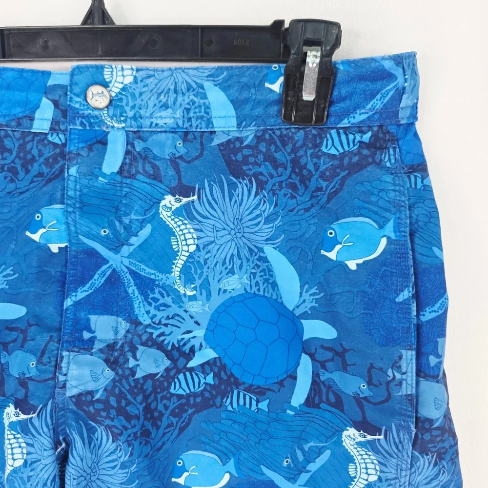 Southern Tide The Skipjack Water Shorts Blue Sea Turtle Seahorse Print Mens M
